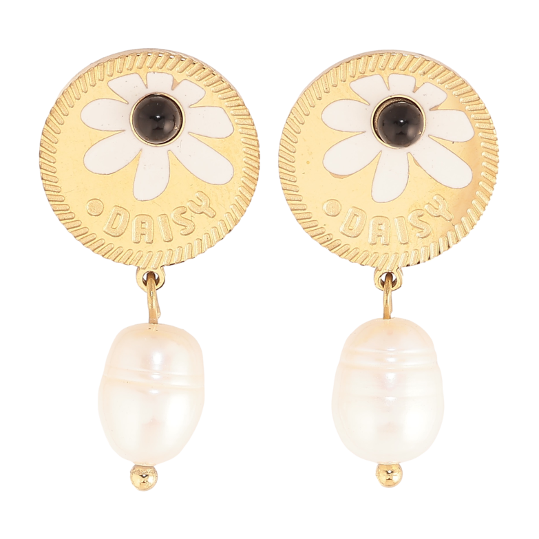 Сережки Нержавіюча сталь пусети "Перлинні підвіски з квітковим візерунком" фото №1 Сережки Нержавіюча сталь пусети "Перлинні підвіски з квітковим візерунком" фото №1