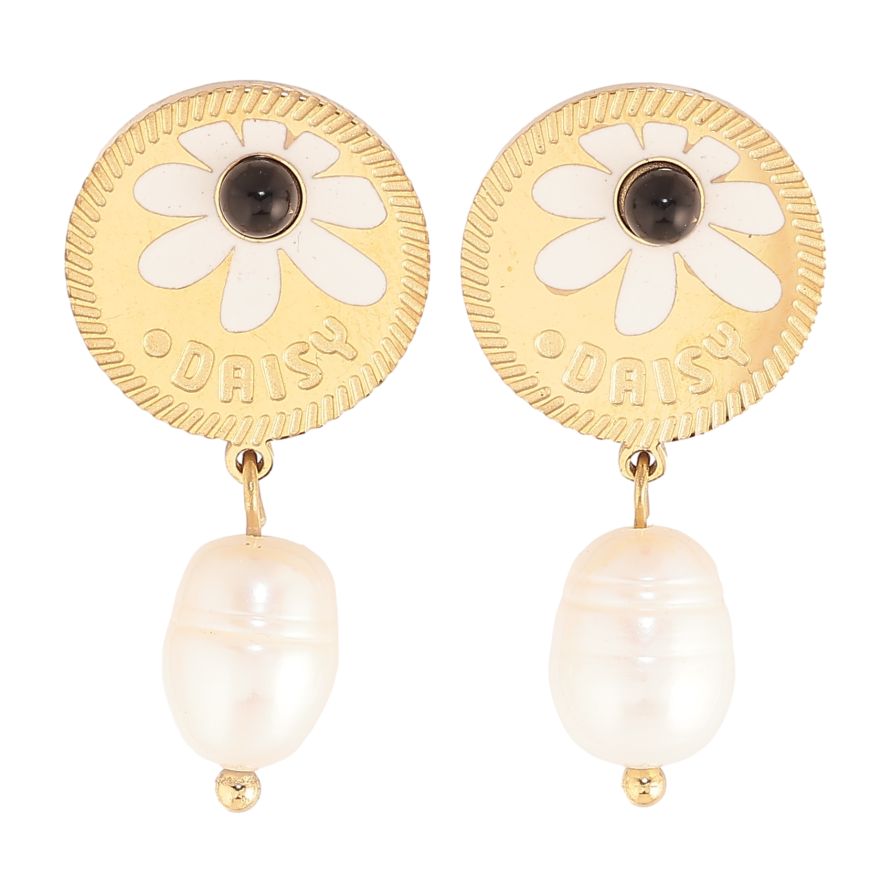 Сережки Нержавіюча сталь пусети "Перлинні підвіски з квітковим візерунком" фото №1