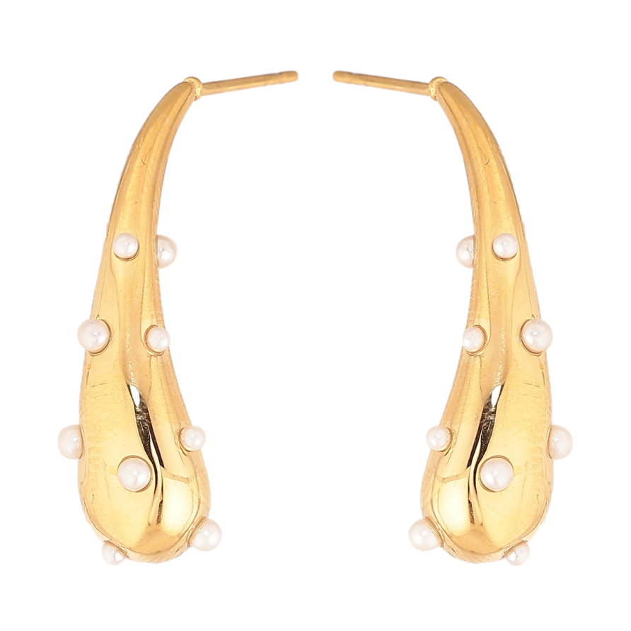 Сережки Нержавіюча сталь пусети "Візерунок з перлинними вставками" фото №1