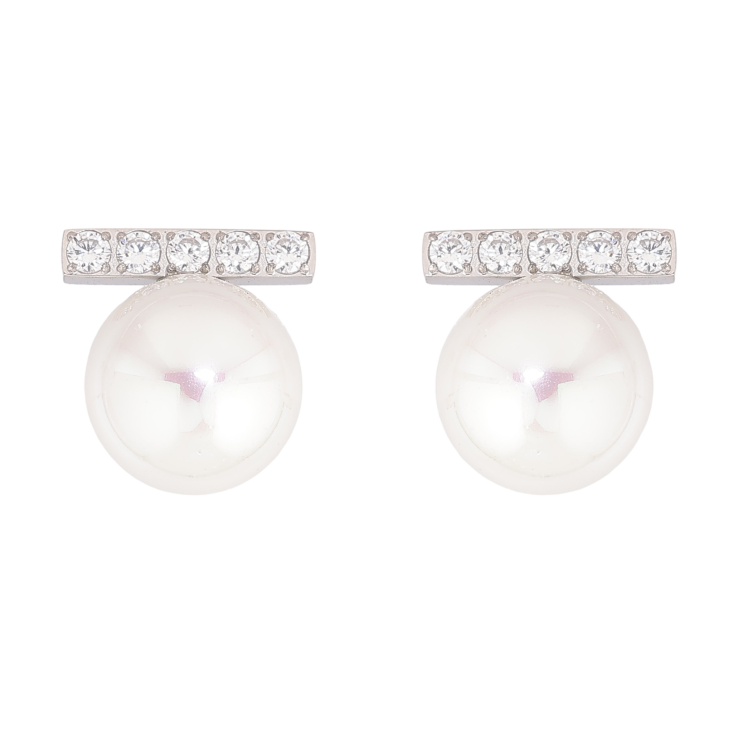 Сережки Нержавіюча сталь пусети "Перлини з кришталевими доріжками" фото №8