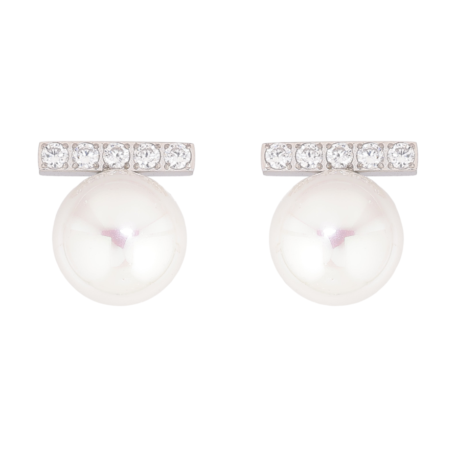 Сережки Нержавіюча сталь пусети "Перлини з кришталевими доріжками" фото №1