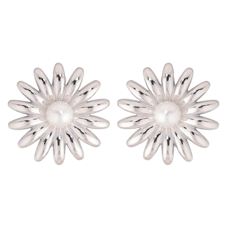 Сережки Нержавіюча сталь пусети "Квіточки з перлинами" фото №16