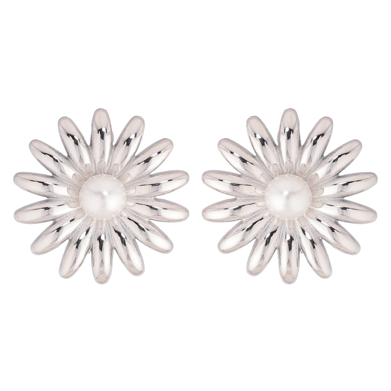 Сережки Нержавіюча сталь пусети "Квіточки з перлинами" фото №2