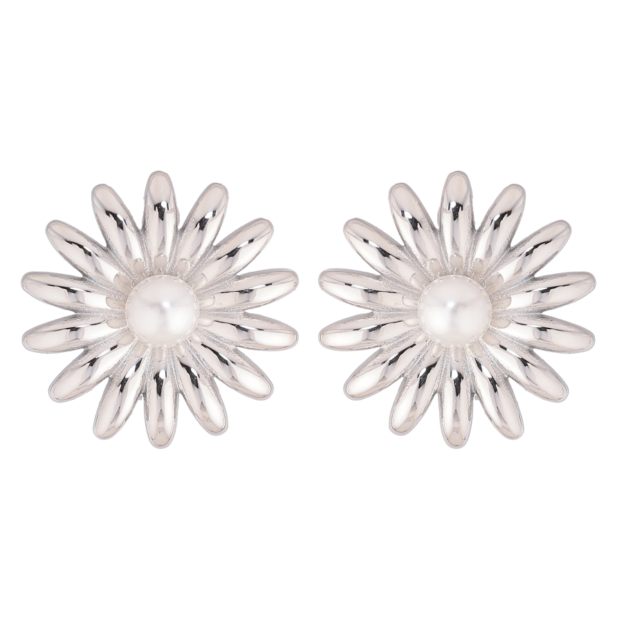 Сережки Нержавіюча сталь пусети "Квіточки з перлинами" фото №1