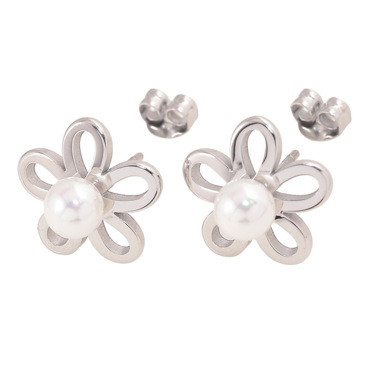 Сережки Нержавіюча сталь пусети "Квіточки з перлинами" фото №12