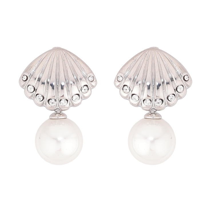 Сережки Нержавіюча сталь пусети "Мушля з перлинами" фото №16