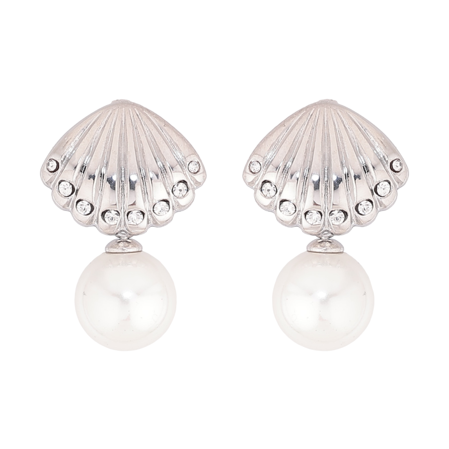 Сережки Нержавіюча сталь пусети "Мушля з перлинами" фото №1