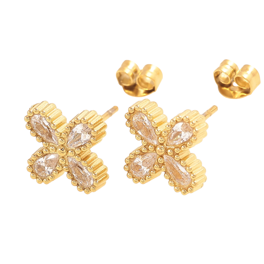 Серьги Нержавеющая сталь пусеты "Кристальные цветочки" фото №1