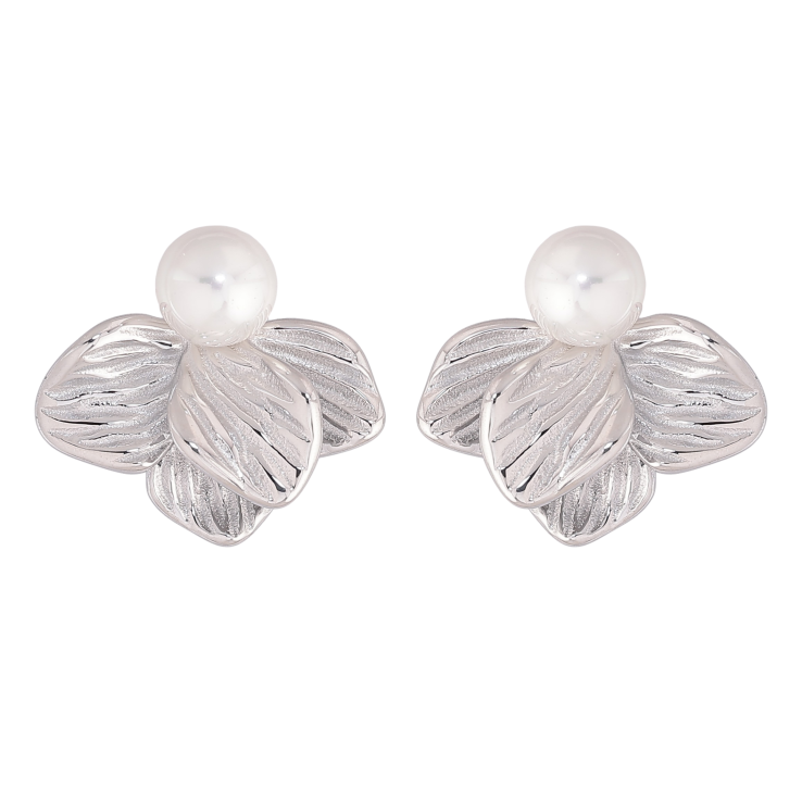 Сережки Нержавіюча сталь пусети "Квіточки з перлинами" фото №14