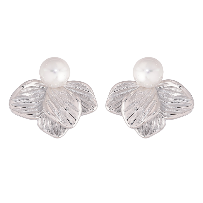 Сережки Нержавіюча сталь пусети "Квіточки з перлинами" фото №1