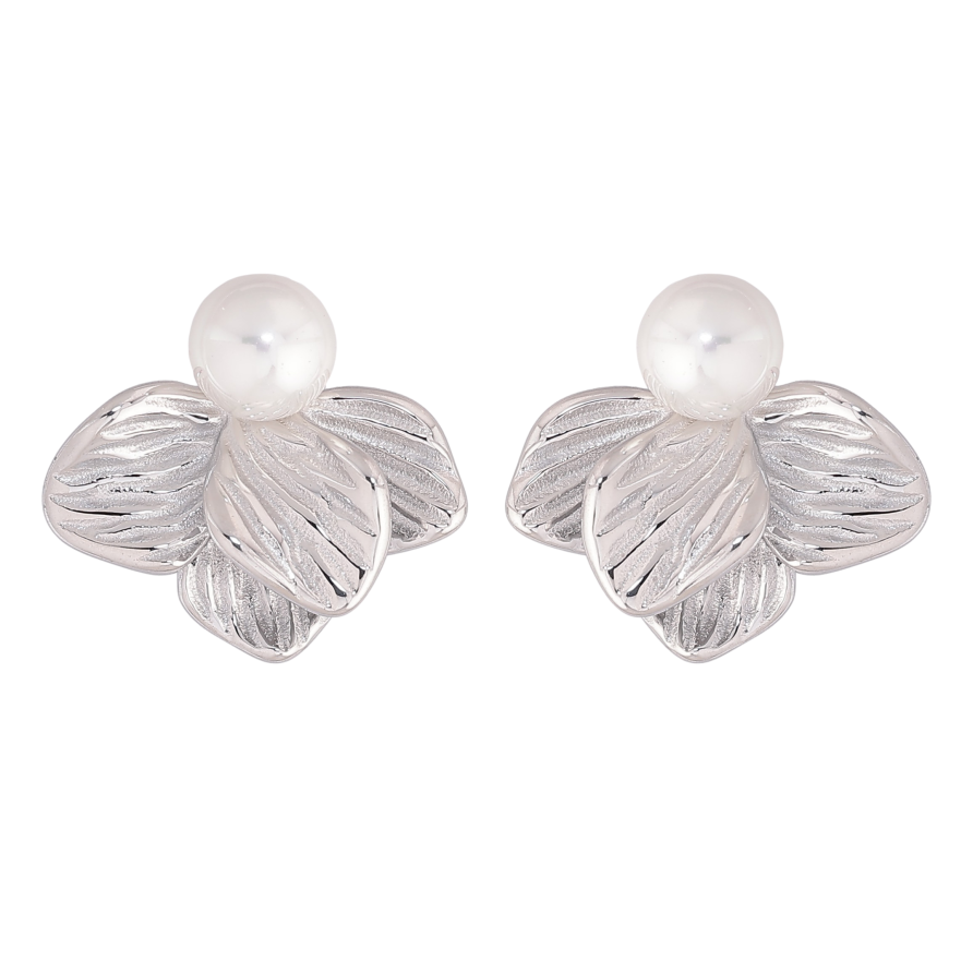 Сережки Нержавіюча сталь пусети "Квіточки з перлинами" фото №1