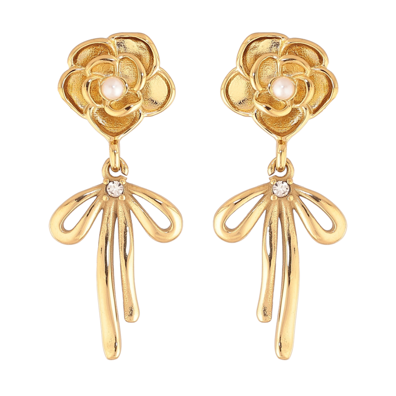 Сережки Нержавіюча сталь пусети "Квіточки з бантами" фото №1