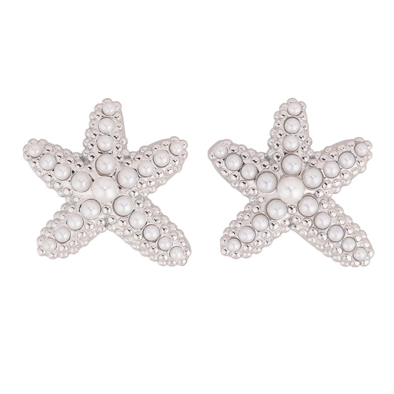 Сережки Нержавіюча сталь пусети "Морські зірки із перлинами" фото №1
