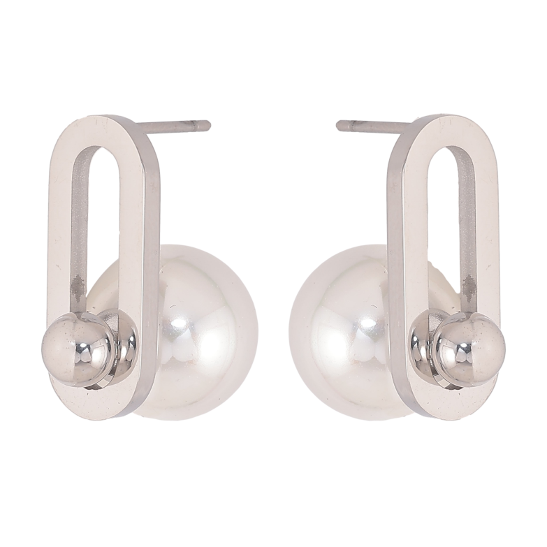 Серьги Нержавеющая сталь пусеты "Узор с жемчужинами" фото №3