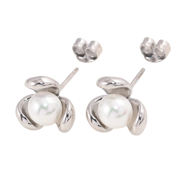 Сережки Нержавіюча сталь пусети "Квіточки з перлинами" фото №6