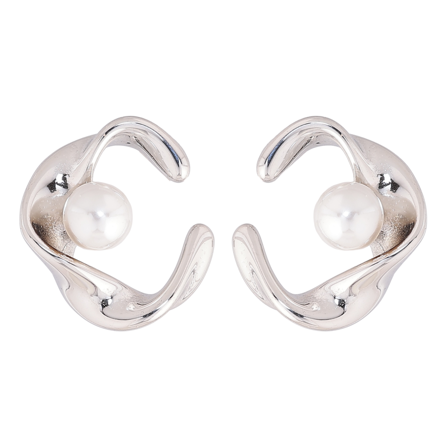 Сережки Нержавіюча сталь пусети "Візерунок з перлинами" фото №1