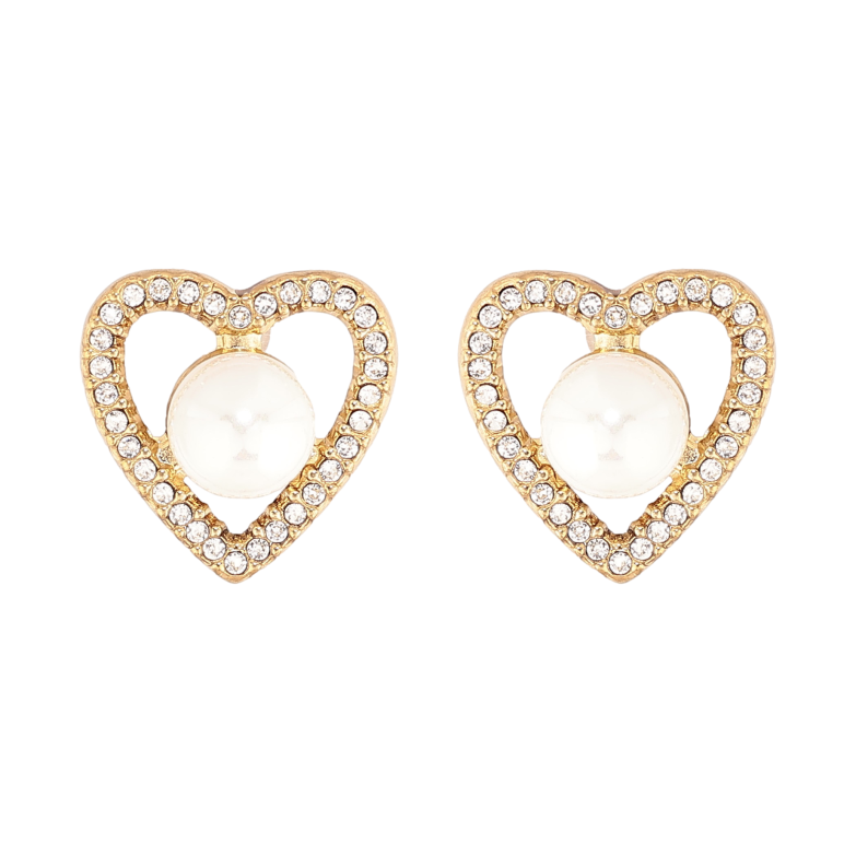 Серьги Нержавеющая сталь пусеты "Сердечки с жемчужинами" фото №1