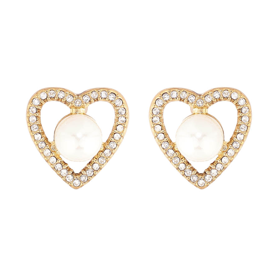 Серьги Нержавеющая сталь пусеты "Сердечки с жемчужинами" фото №1