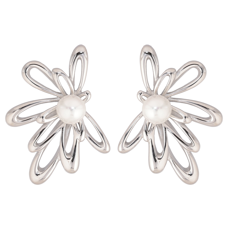 Сережки Нержавіюча сталь пусети "Квіточки з перлинами" фото №12