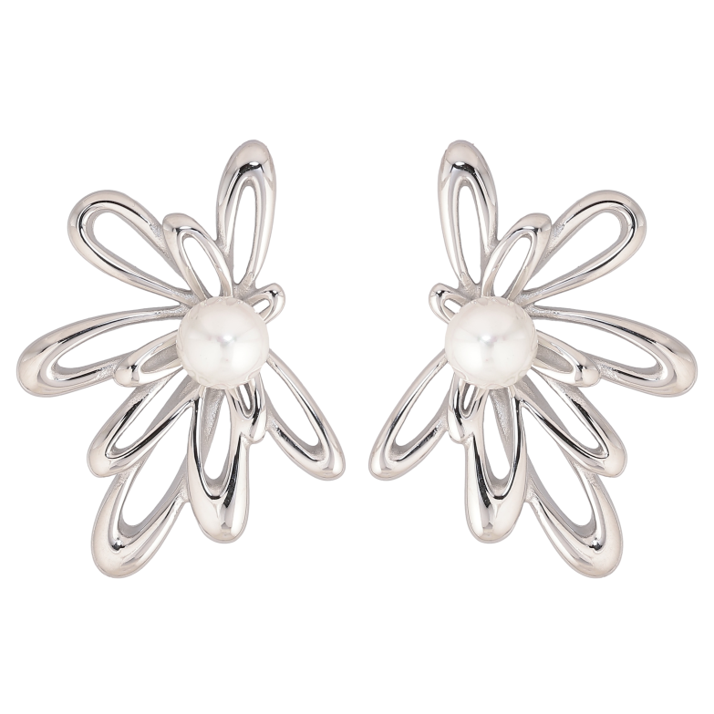 Серьги Нержавеющая сталь пусеты "Цветочки с жемчужинами" фото №1