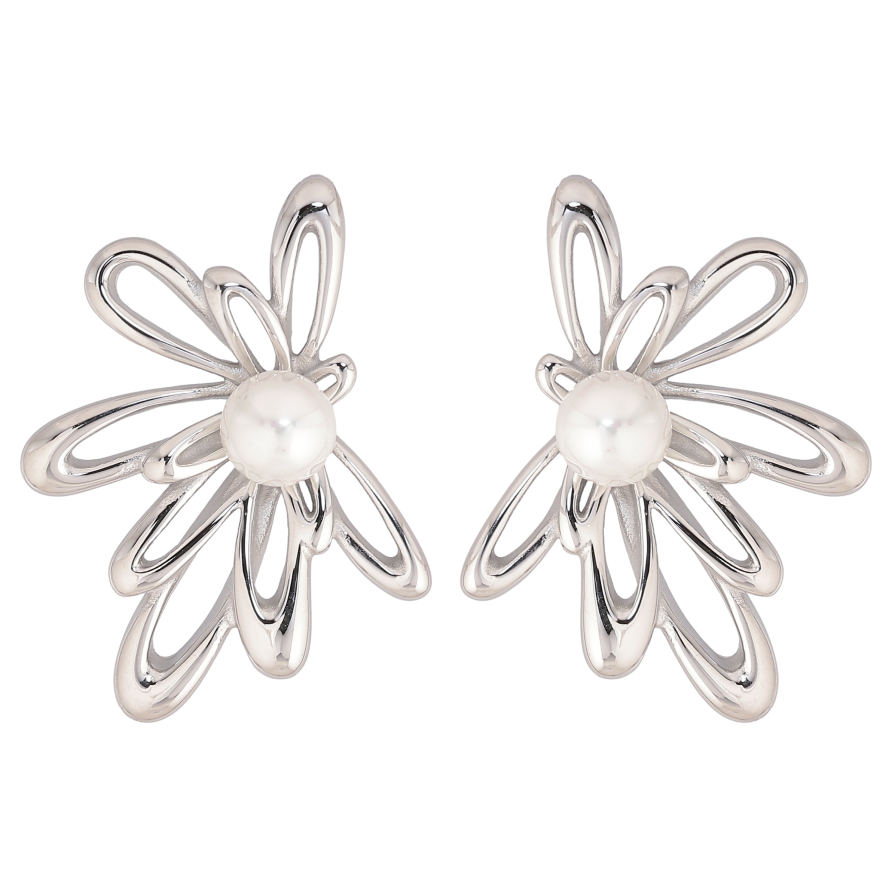 Сережки Нержавіюча сталь пусети "Квіточки з перлинами" фото №1