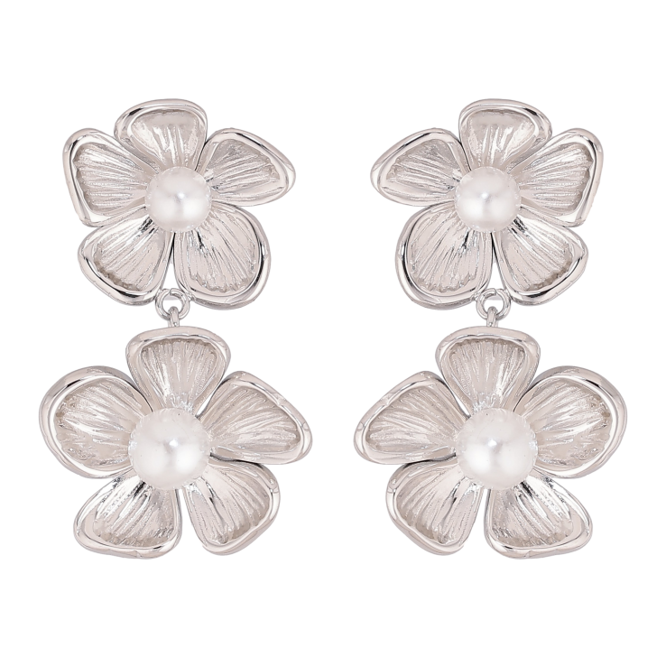 Сережки Нержавіюча сталь пусети "Квіточки з перлинами" фото №2