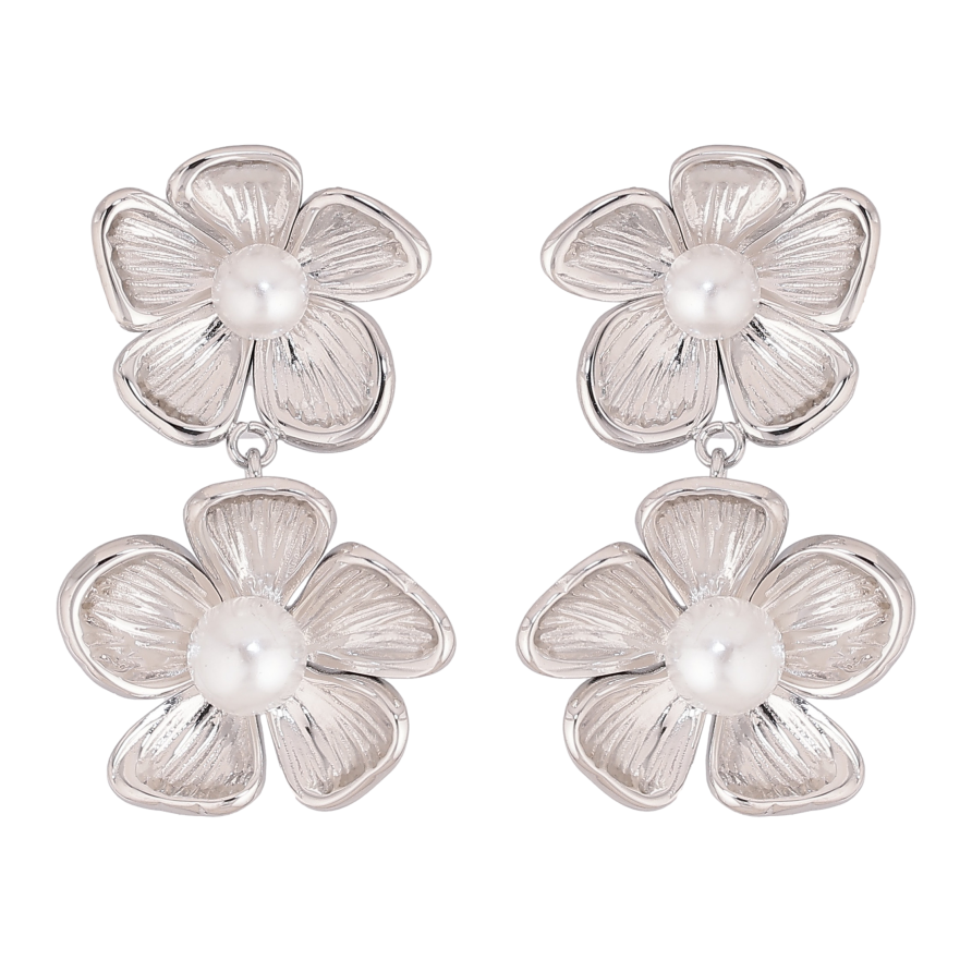 Сережки Нержавіюча сталь пусети "Квіточки з перлинами" фото №1