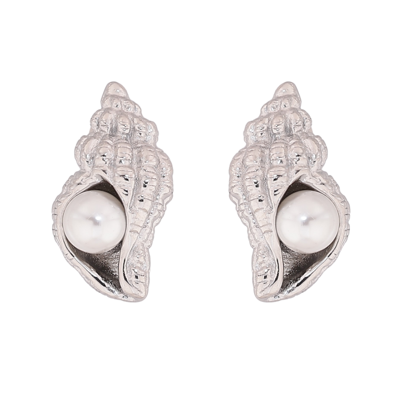 Сережки Нержавіюча сталь пусети "Мушлі з перлинами" фото №1