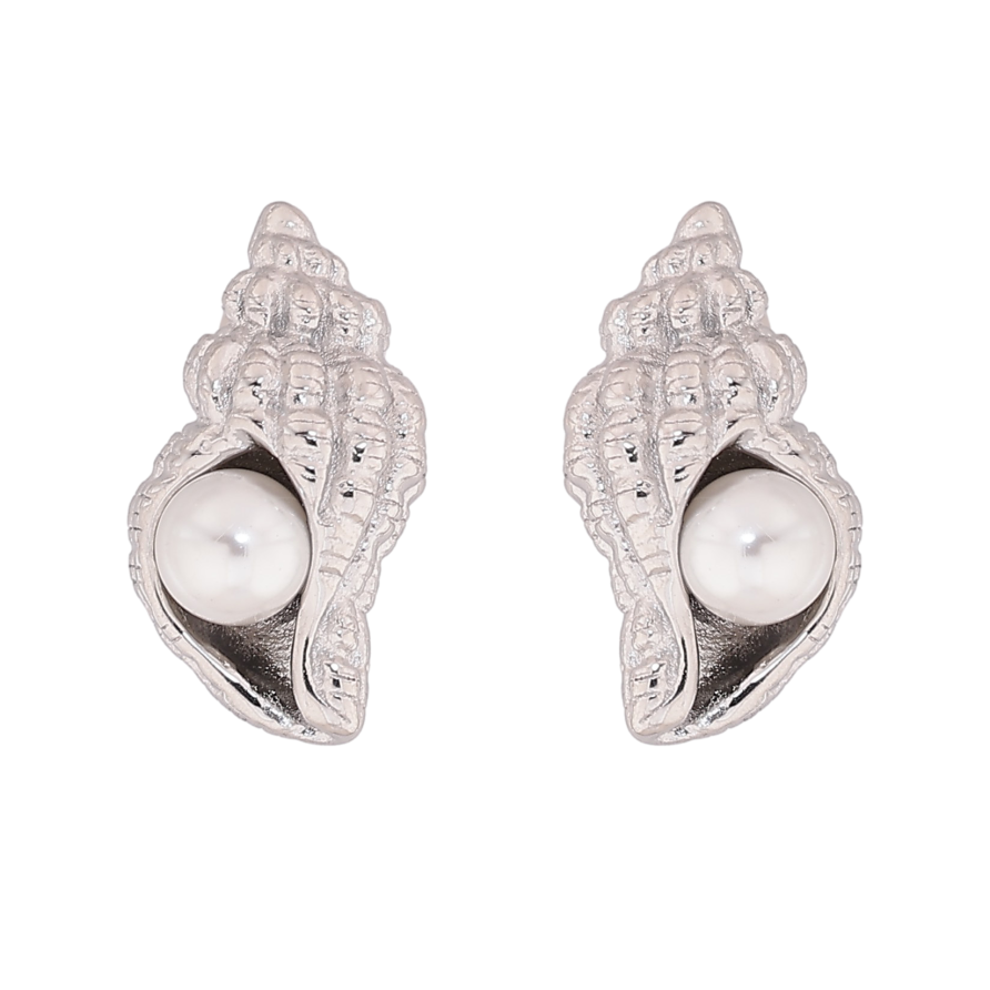 Сережки Нержавіюча сталь пусети "Мушлі з перлинами" фото №1