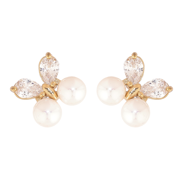 Серьги Нержавеющая сталь пусеты "Бабочки с жемчужинами и кристаллами"  фото №18