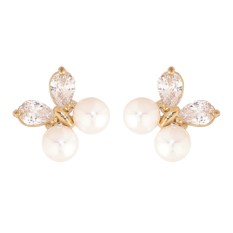 Сережки Нержавіюча сталь пусети "Метелики з перлинами та кристалами" фото №1