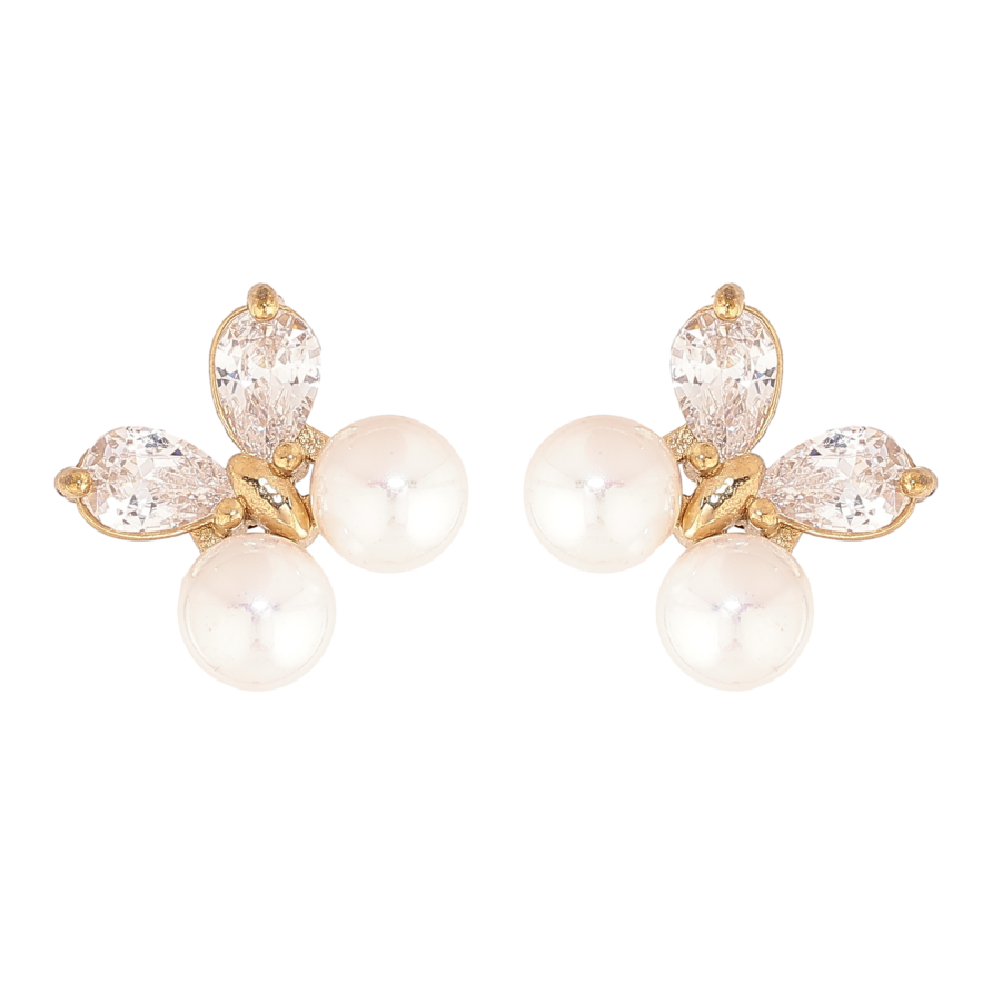 Серьги Нержавеющая сталь пусеты "Бабочки с жемчужинами и кристаллами"  фото №1