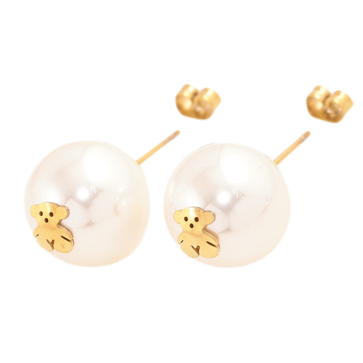 Серьги Нержавеющая сталь пусеты "Жемчужины с мишками" ø 14мм фото №16