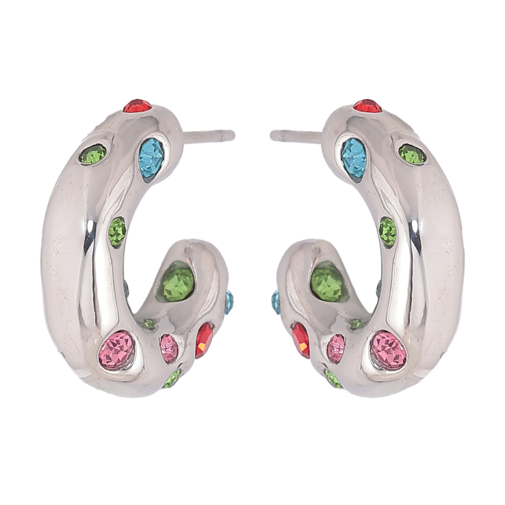 Сережки Нержавіюча сталь пусети "Дуги з кольоровими кристалами" фото №16