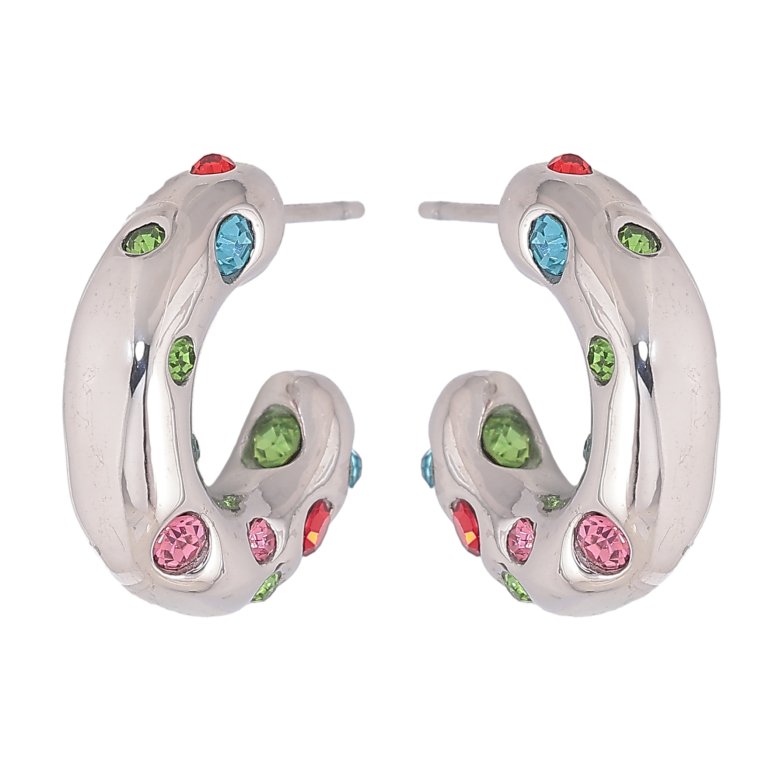 Сережки Нержавіюча сталь пусети "Дуги з кольоровими кристалами" фото №1