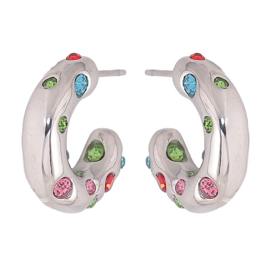 Сережки Нержавіюча сталь пусети "Дуги з кольоровими кристалами" фото №1
