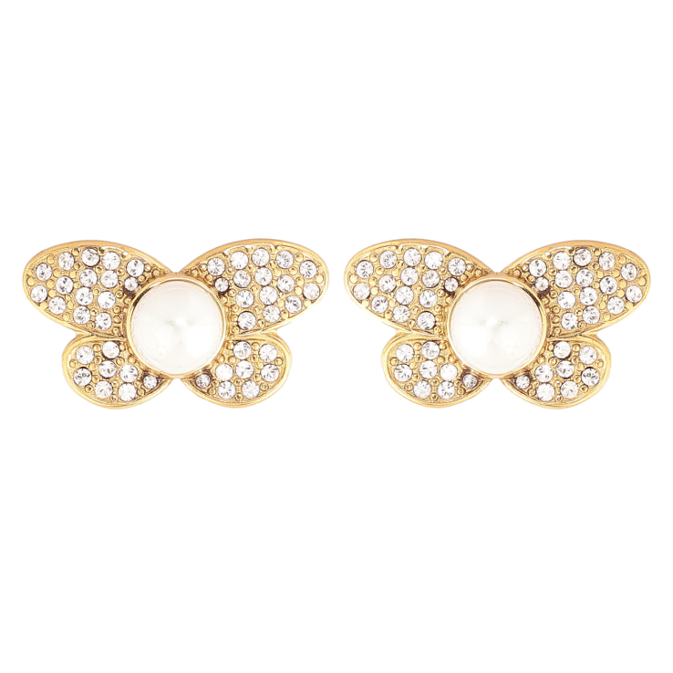 Серьги Нержавеющая сталь пусеты "Бабочки с кристаллами и жемчужинами" фото №11