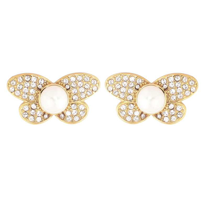 Серьги Нержавеющая сталь пусеты "Бабочки с кристаллами и жемчужинами" фото №2 Серьги Нержавеющая сталь пусеты "Бабочки с кристаллами и жемчужинами" фото №2