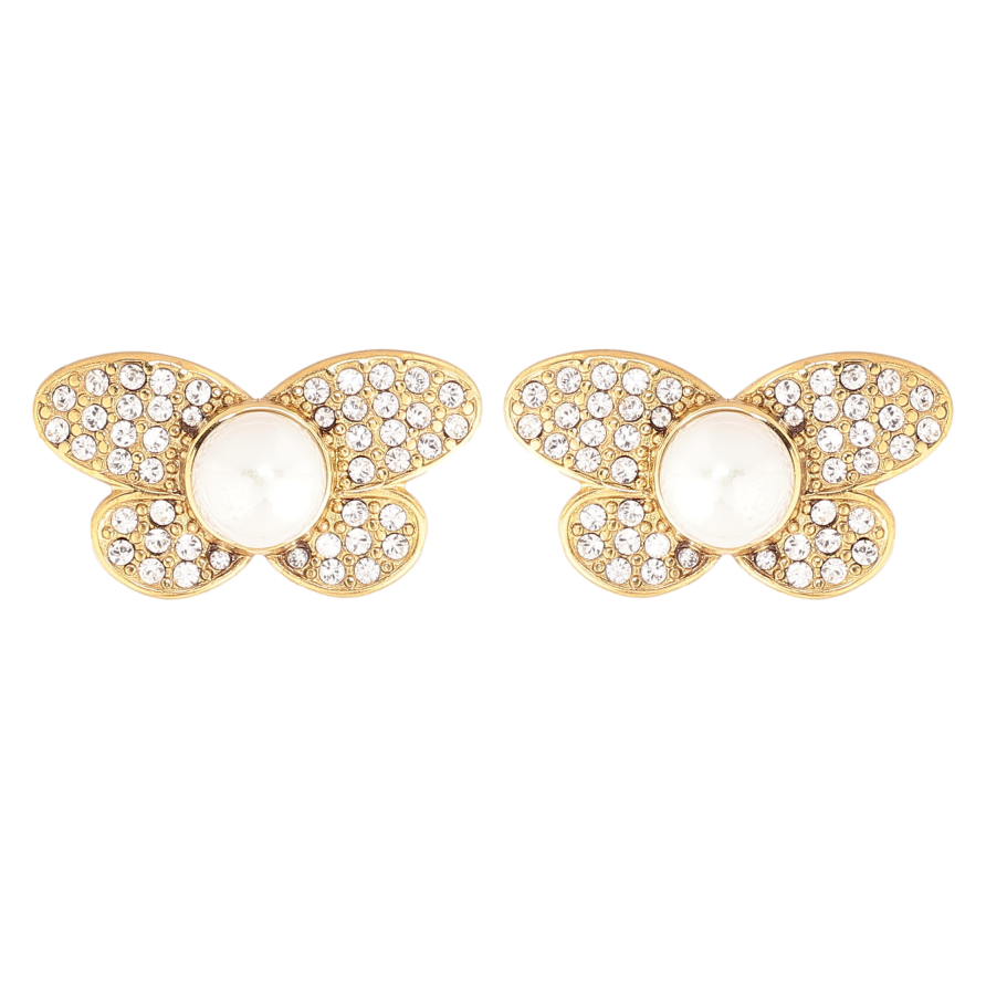 Серьги Нержавеющая сталь пусеты "Бабочки с кристаллами и жемчужинами" фото №1 Серьги Нержавеющая сталь пусеты "Бабочки с кристаллами и жемчужинами" фото №1