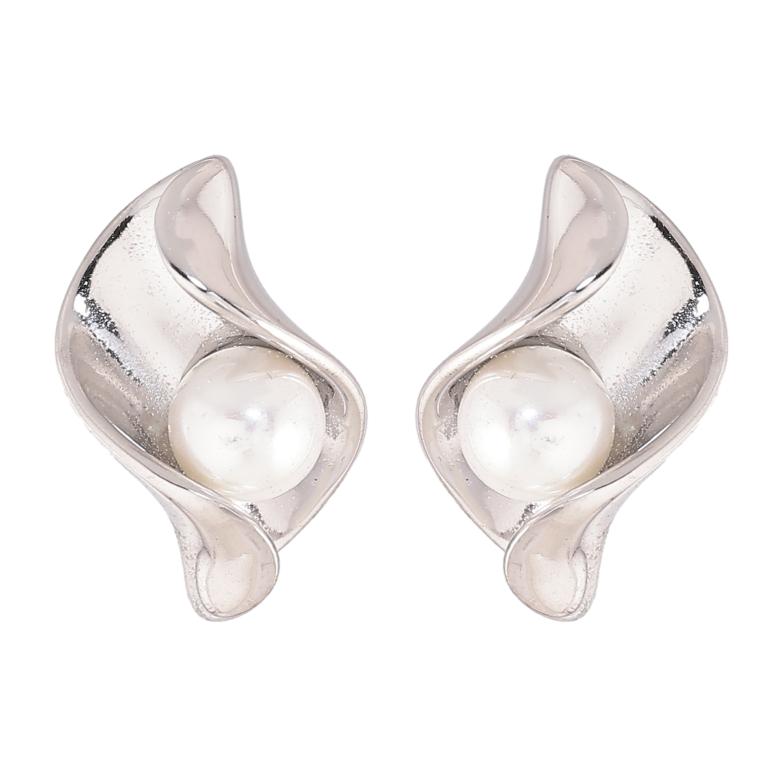 Сережки Нержавіюча сталь пусети "Візерунок з перлинами" фото №2