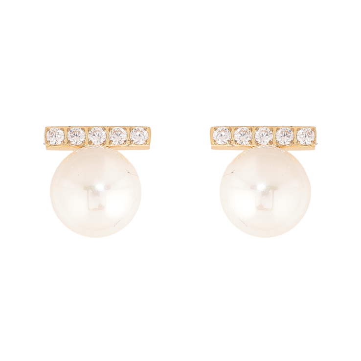 Серьги Нержавеющая сталь пусеты "Жемчужины с дорожками кристаллов" фото №7