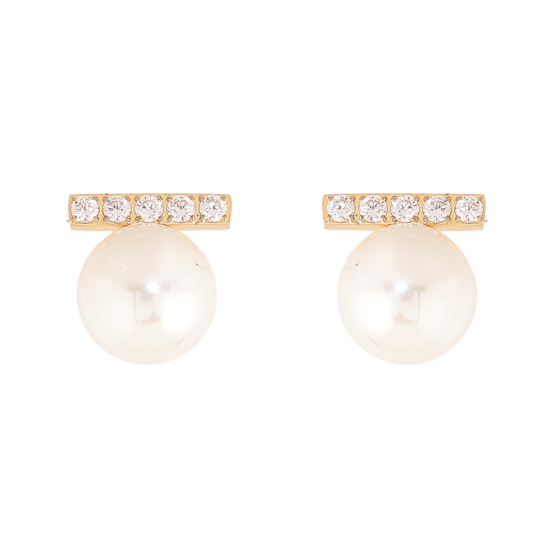 Серьги Нержавеющая сталь пусеты "Жемчужины с дорожками кристаллов" фото №1