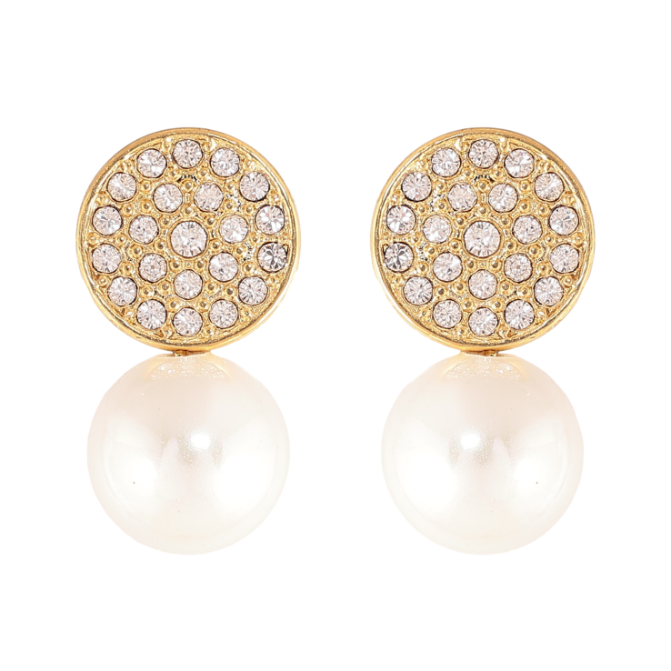 Сережки Нержавіюча сталь пусети "Коло з кристалами та перлинами" фото №3