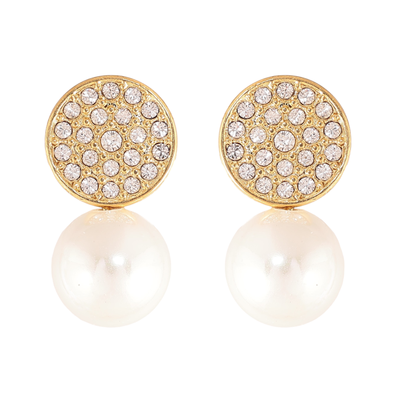 Серьги Нержавеющая сталь пусеты "Круг с кристаллами и жемчужинами" фото №5