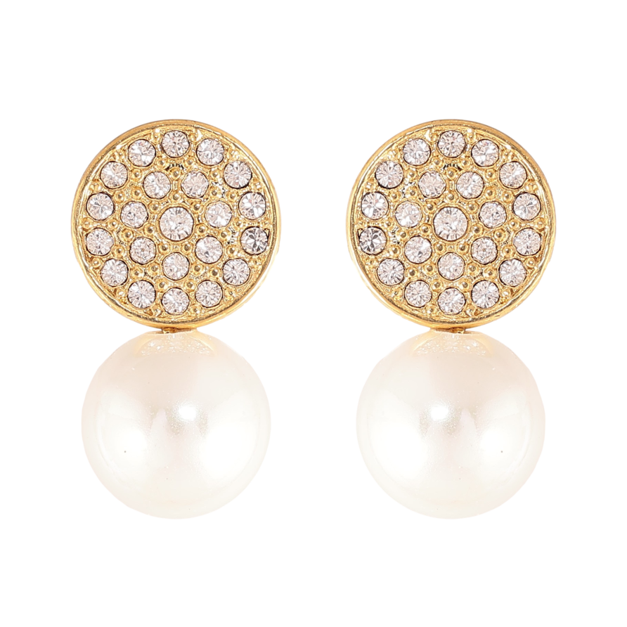 Сережки Нержавіюча сталь пусети "Коло з кристалами та перлинами" фото №1