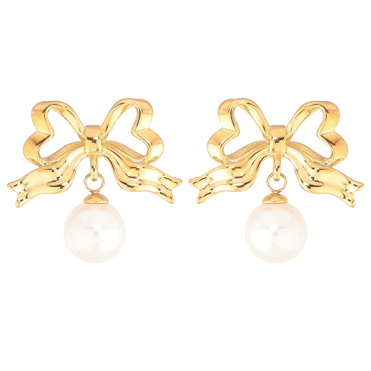 Сережки Нержавіюча сталь пусети "Банти з перлинами" фото №11 Сережки Нержавіюча сталь пусети "Банти з перлинами" фото №11