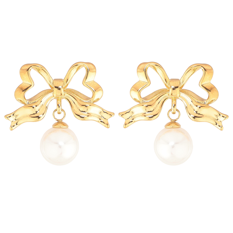 Сережки Нержавіюча сталь пусети "Банти з перлинами" фото №1 Сережки Нержавіюча сталь пусети "Банти з перлинами" фото №1