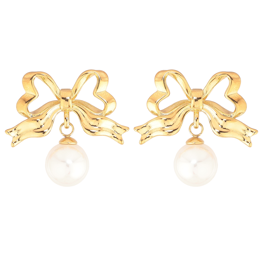 Сережки Нержавіюча сталь пусети "Банти з перлинами" фото №1