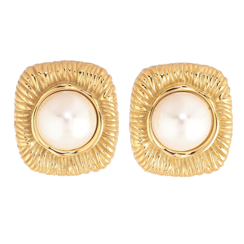 Серьги Нержавеющая сталь пусеты "Узор с жемчужинами" фото №1 Серьги Нержавеющая сталь пусеты "Узор с жемчужинами" фото №1