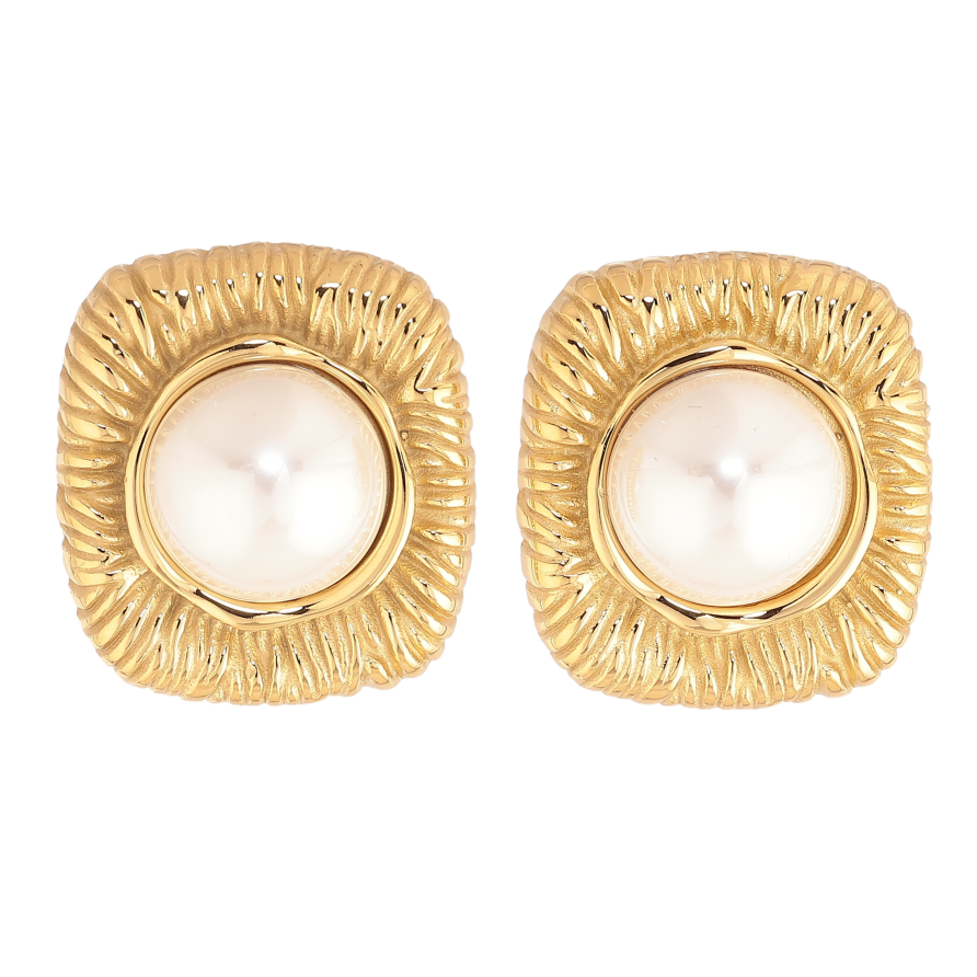 Серьги Нержавеющая сталь пусеты "Узор с жемчужинами" фото №1 Серьги Нержавеющая сталь пусеты "Узор с жемчужинами" фото №1